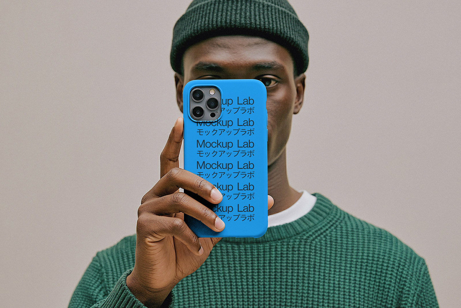 Front view of a customizable phone cover mockup, showcasing a full design.